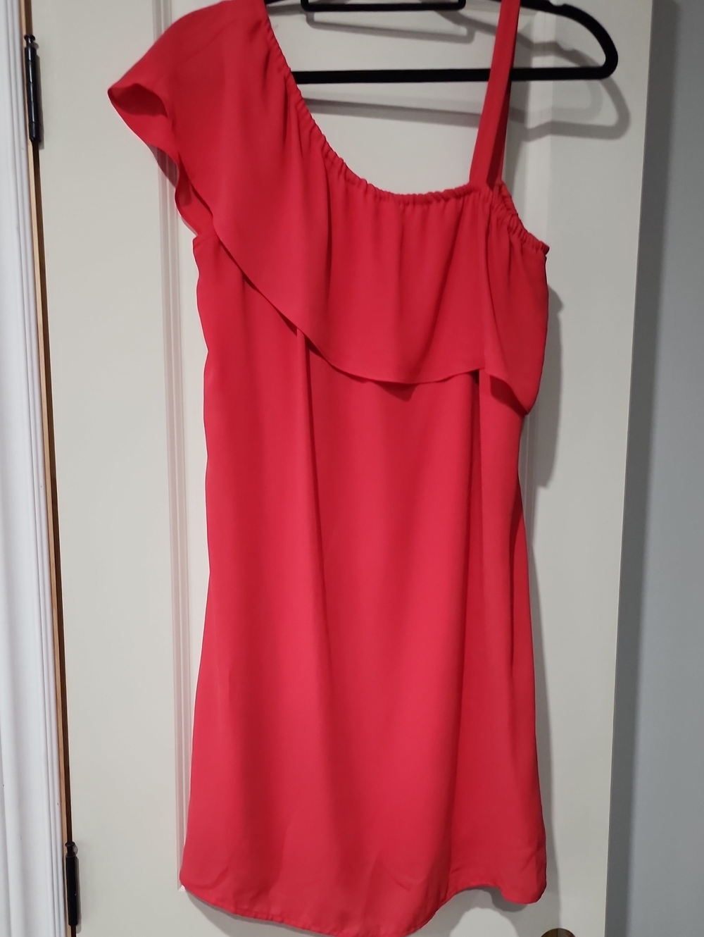 DR2 One-Shoulder Ruffle Dress in Coral